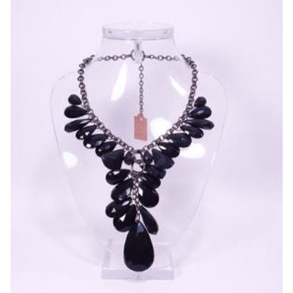 Lee Angel Neiman Marcus Black Resin Teardrop Y Statement Necklace NWT 298 - Picture 1 of 8